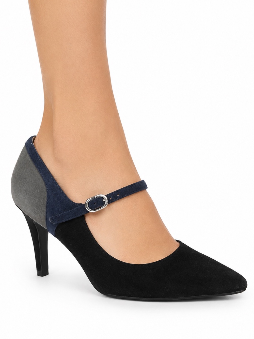 Nine West Juliano black navy suede leather strappy Maryjane heels size 6